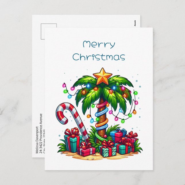Cartão Postal De Festividades Árvore Tropical de Palma de Natal (Frente/Verso)