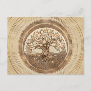 Cartão Postal De Festividades Árvore viva - Yggdrasil Pastel Dourado