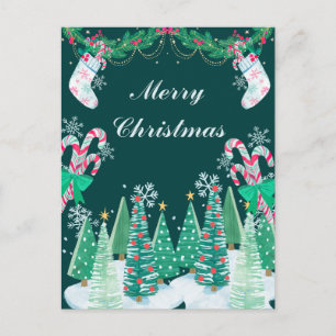 Cartão Postal De Festividades Árvores de Natal, Cana-de-açúcar e Meias