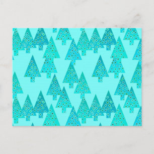Cartão Postal De Festividades Árvores de Natal de flores modernas - aqua e pav