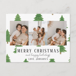 Cartão Postal De Festividades Árvores de Natal em Aquarela de Férias de Coração