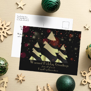 Cartão Postal De Festividades Árvores de Natal Estilizadas e Flocos de Neve Corp
