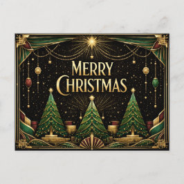 Cartão Postal De Festividades Árvores de Natal Glamourosas Art Déco