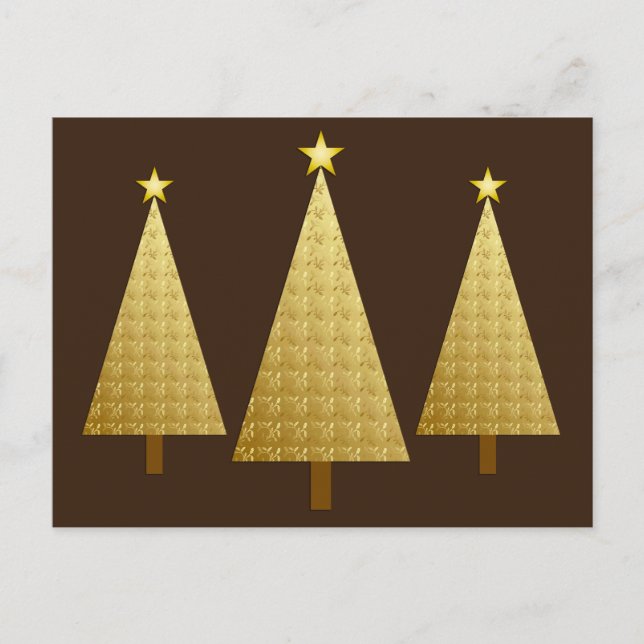 Cartão Postal De Festividades Árvores de Natal modernas de folha de ouro (Frente)