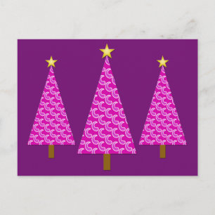 Cartão Postal De Festividades Árvores de Natal modernas de púrpura