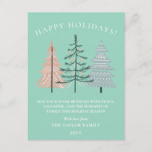 Cartão Postal De Festividades Árvores de Natal Verdes Boho Naturais