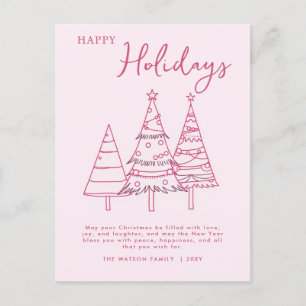 Cartão Postal De Festividades Árvores Rosa Desenham-se Portas à Mão No Natal