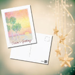 Cartão Postal De Festividades Árvores Tropicais de Palmeiras de Natal Beach<br><div class="desc">Cartaz de Natal em Praia Tropical,  com uma imagem artística das palmeiras e tipografia de guião. Com a inscrição personalizável,  você pode adicionar sua própria mensagem. Uma maneira festiva envia desejos de férias aos amigos e à família dos trópicos.</div>