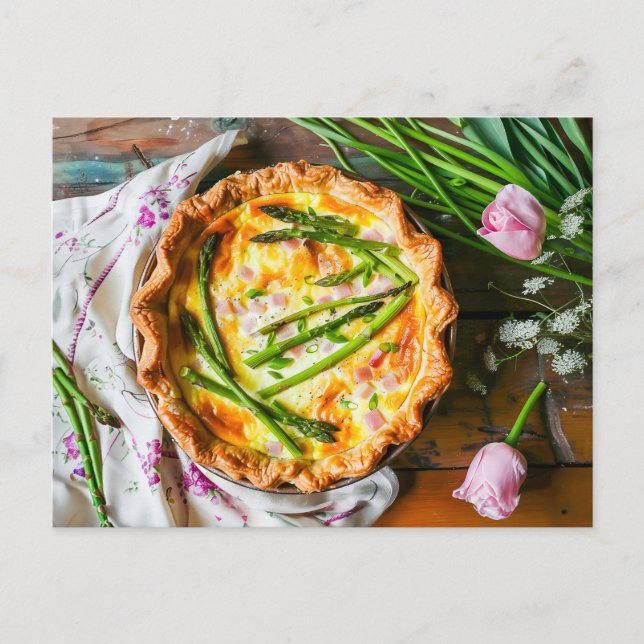 Cartão Postal De Festividades Asparagus Quiche com Queijo e Plantas (Frente)