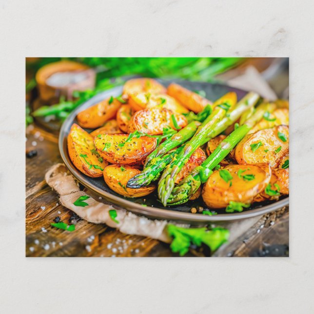 Cartão Postal De Festividades Asparagus Quiche com Queijo e Plantas (Frente)