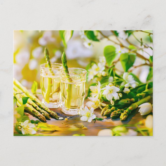 Cartão Postal De Festividades Aspargos Liqueur com Limão e Flores (Frente)