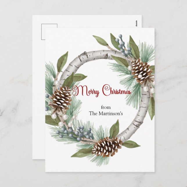 Cartão Postal De Festividades Aspen Wreath with Pinecones Christmas postcard (Frente/Verso)