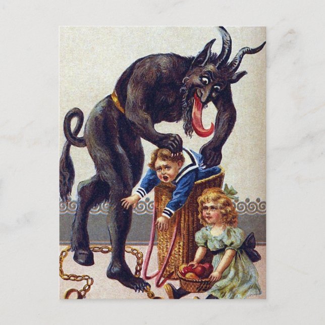 Cartão Postal De Festividades Assustador Krampus Antigo (Frente)