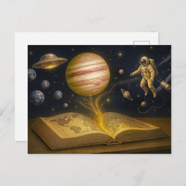 Cartão Postal De Festividades Astronauta flutua de história em quadrinhos cósmic (Frente/Verso)