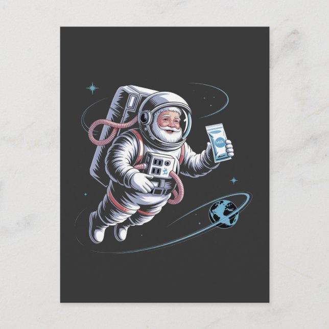 Cartão Postal De Festividades Astronauta papai noel com Spacesuit Natal Festivo (Frente)