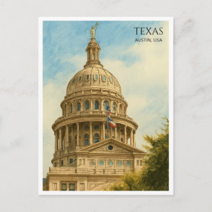 Cartão Postal De Festividades Austin Texas Cúpula do Capitólio Postcard Aquarela