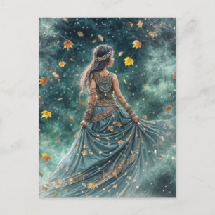 Cartão Postal De Festividades Autoutono Equinox Boho Child and Leaves