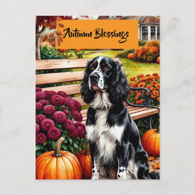 Cartão Postal De Festividades Autumn Blessings Thanksgiving Card with Dog (Frente)