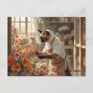 Cartão Postal De Festividades Autumn Cat com Flores - Ação de Graças