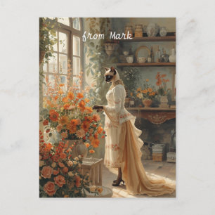 Cartão Postal De Festividades Autumn Cat com Flores - Ação de Graças