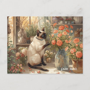 Cartão Postal De Festividades Autumn Cat com Flores - Ação de Graças