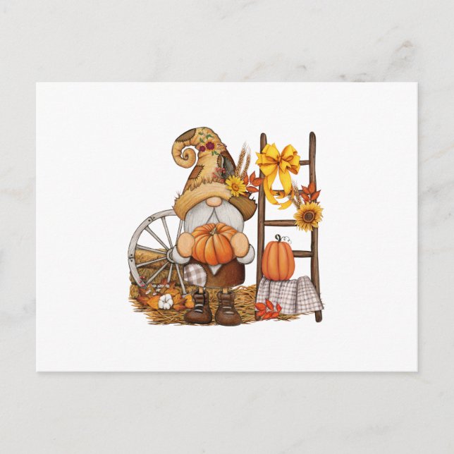 Cartão Postal De Festividades Autumn Country Pumpkin Harvest Gnome (Frente)