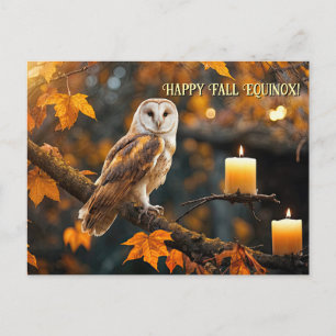 Cartão Postal De Festividades Autumn Fall Equinox Mabon Owl and Candle