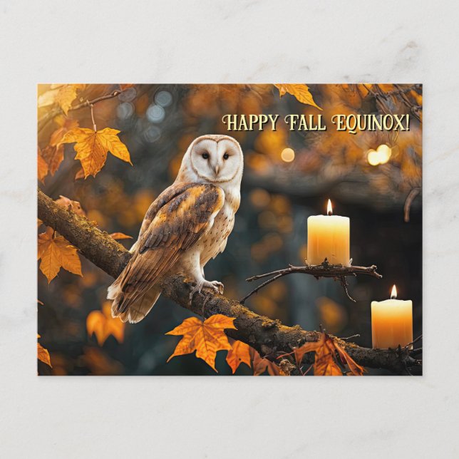 Cartão Postal De Festividades Autumn Fall Equinox Mabon Owl and Candle (Frente)