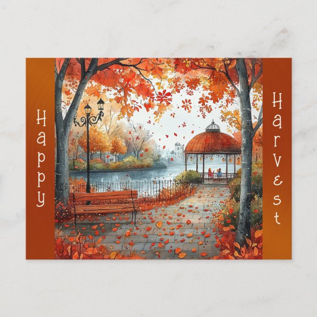 Cartão Postal De Festividades Autumn Orange Gazebo Park Ilustração (Frente)