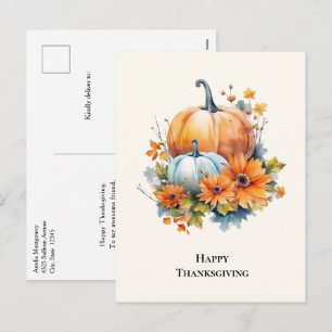 Cartão Postal De Festividades Autumn Pumpkins com Flores Ação de Graças