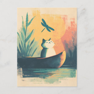 Cartão Postal De Festividades Aventura de Gato Rustic Lake Vintage