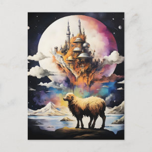 Cartão Postal De Festividades Aventura de Lua Celestial Retroativa