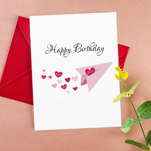 Cartão Postal De Festividades Avião de Papel Rosa, Romântico, Aniversário do Nam