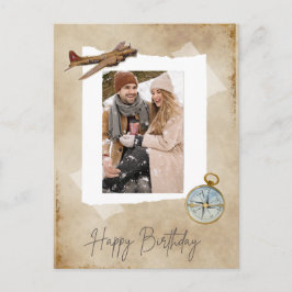 Cartão Postal De Festividades Avião Vintage e Compass com Photo.Aviation