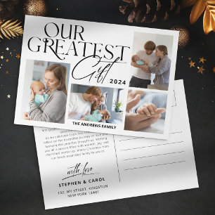 Cartão Postal De Festividades Aviso de bebê minimalista 5 Foto Natal