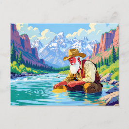 Cartão Postal De Festividades Avô procurando ouro no rio Yukon