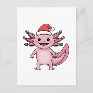 Cartão Postal De Festividades Axolote Engraçado de Natal com Chapéu de Papai Noe