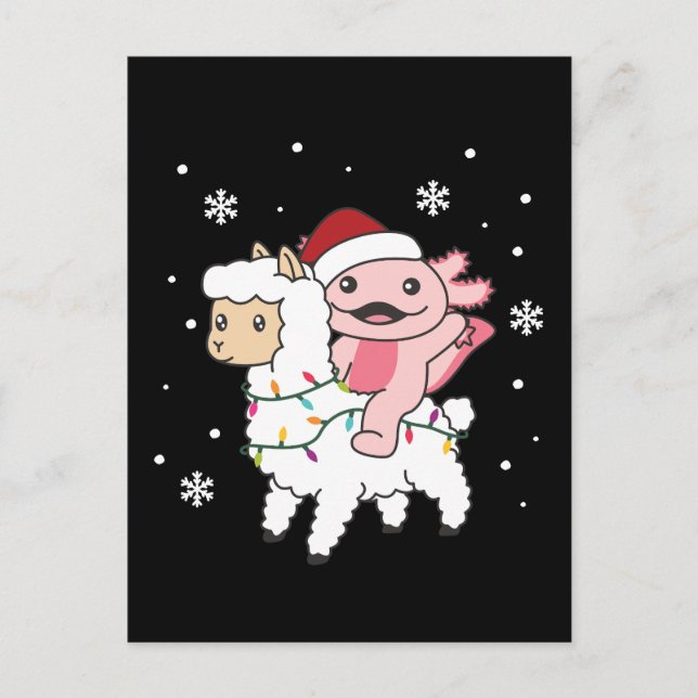 Cartão Postal De Festividades Axolotl Llama Alpaca Animais de inverno (Frente)