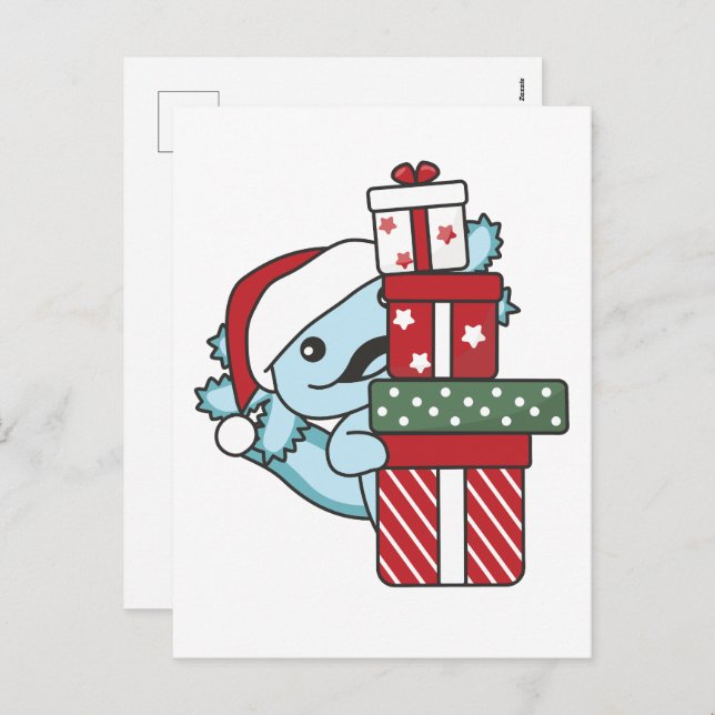 Cartão Postal De Festividades Axolotl Natal Gift Animais de inverno Axolotl Holi (Frente/Verso)