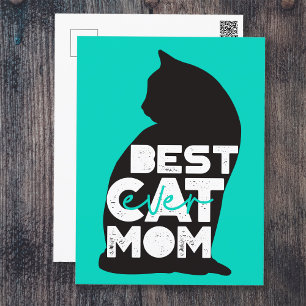 Cartão Postal De Festividades Azul Dia das Mães Engraçado Melhor Mãe de Gato de