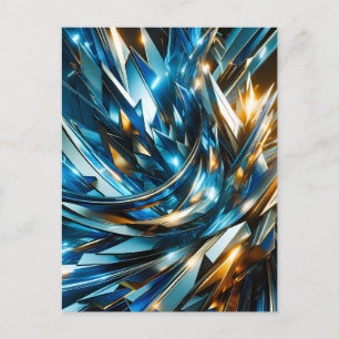 Cartão Postal De Festividades Azul Dourado Futurista Abstrato Geométrico Metálic