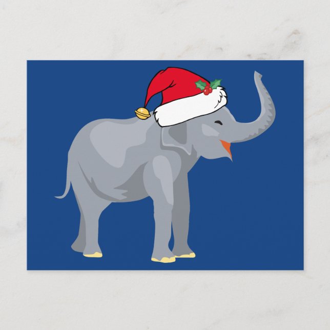 Cartão Postal De Festividades Azul Elefante, Natal, Papai Noel (Frente)