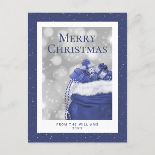 Cartão Postal De Festividades Azul Elegante Feliz Natal