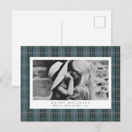 Cartão Postal De Festividades Azul Empoeirado Elegante Xadrez Uma Foto