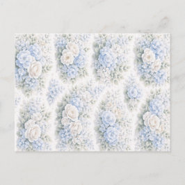 Cartão Postal De Festividades Azul Macio Branco Floral Elegante Romântico Aquare