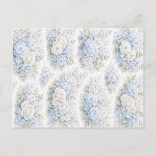 Cartão Postal De Festividades Azul Macio Branco Floral Elegante Romântico Aquare