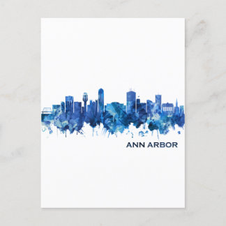 Cartão Postal De Festividades Azul Skyline Ann Arbor Michigan
