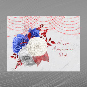 Cartão Postal De Festividades Azul Vermelho Branco Patriótico Bouquet