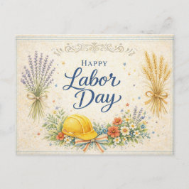 Cartão Postal De Festividades Azul Vintage Colheita Feliz Dia do Trabalho