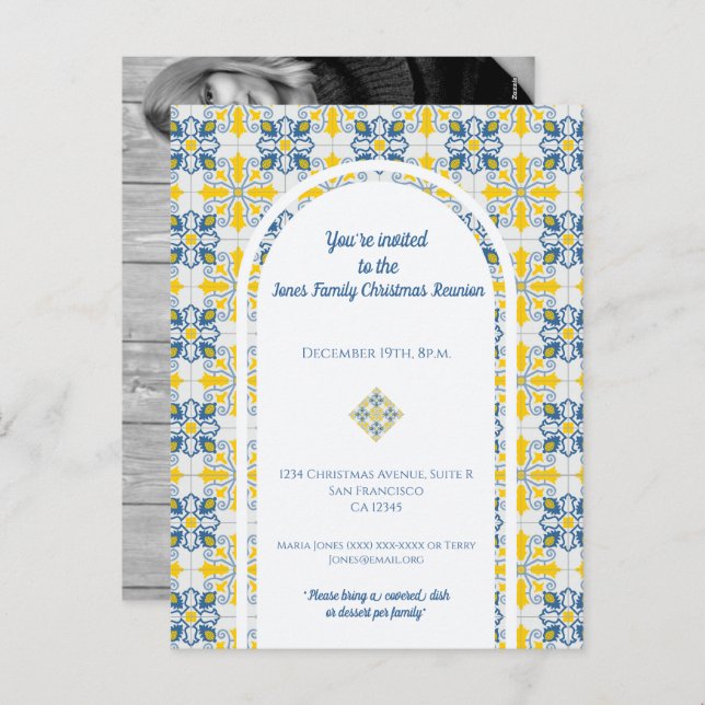 Cartão Postal De Festividades Azulejos portugueses Foto do Natal da família (Frente/Verso)